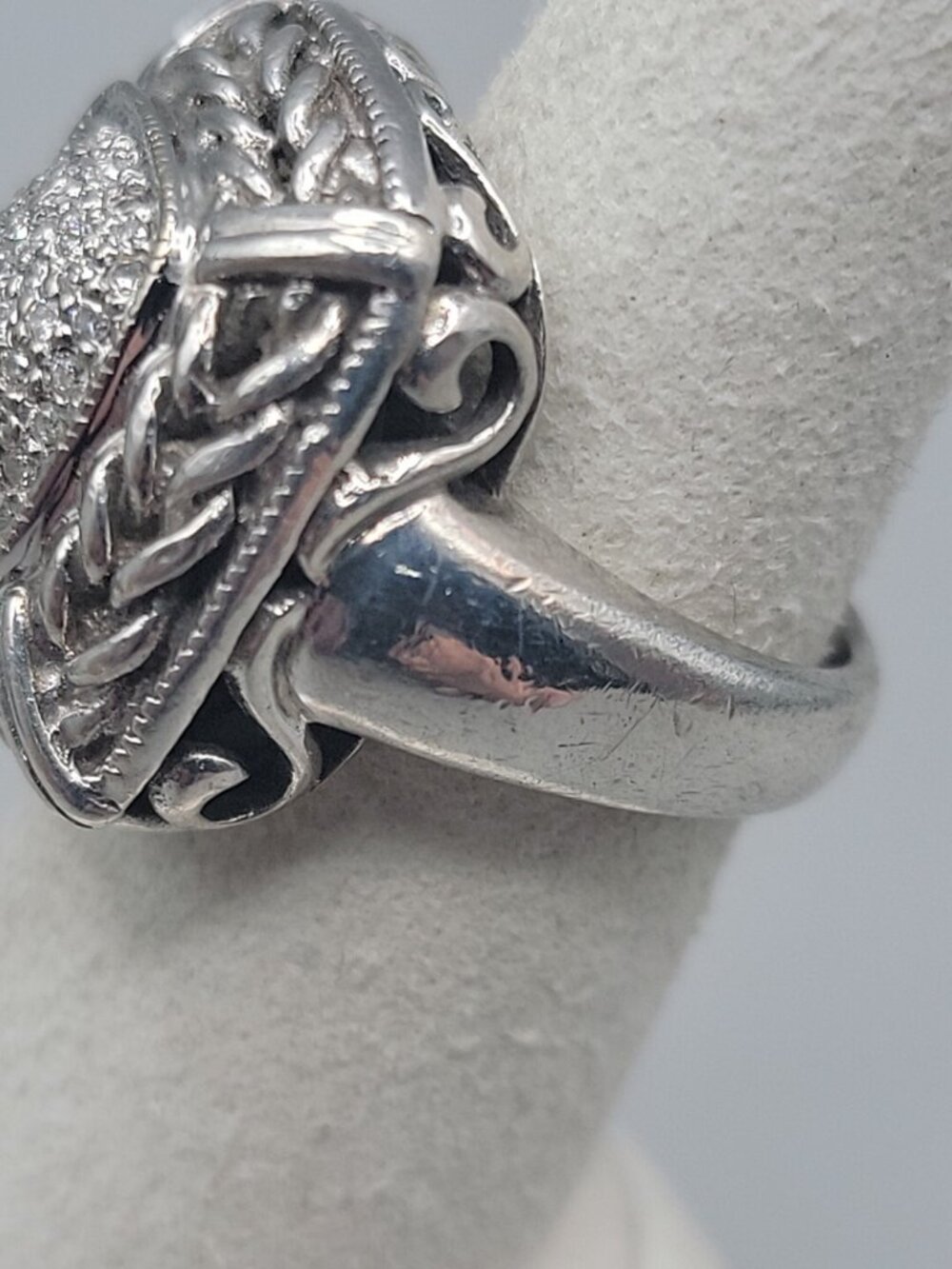 Gail Scott Sterling Silver & 18k Diamond Basket Weave Ring Ladies 6.75 15.66g - Picture 9 of 16